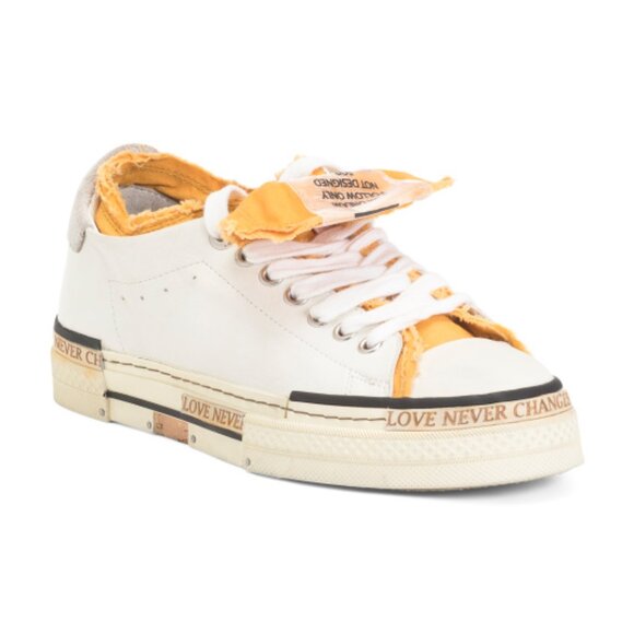 NEW REBECCA WHITE Leather Identity Sneakers in white/yellow for women 1125 5t3 - Picture 2 of 5